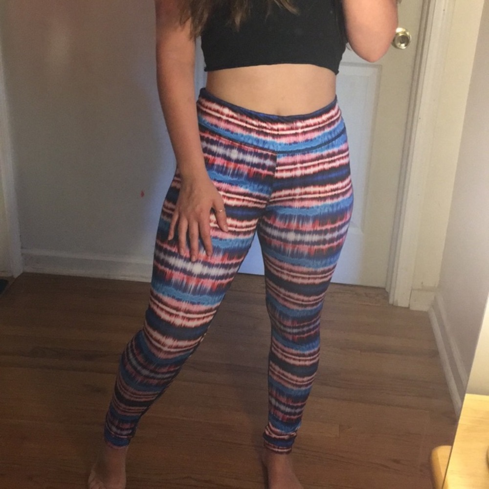 Hot Kiss leggings LARGE red & blue reflective EUC-like new